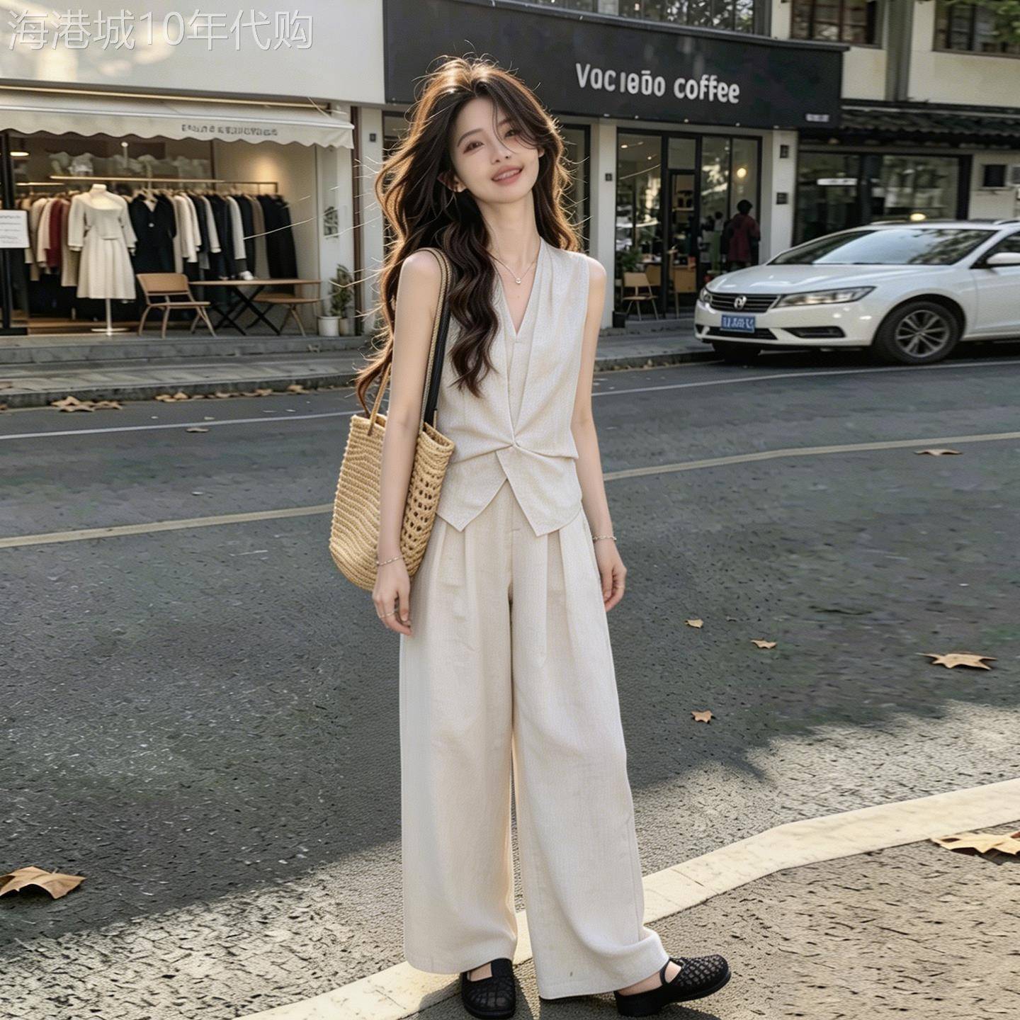 气质轻奢风设计感两件套女2026夏季法式优雅范扭结上衣阔腿裤套装