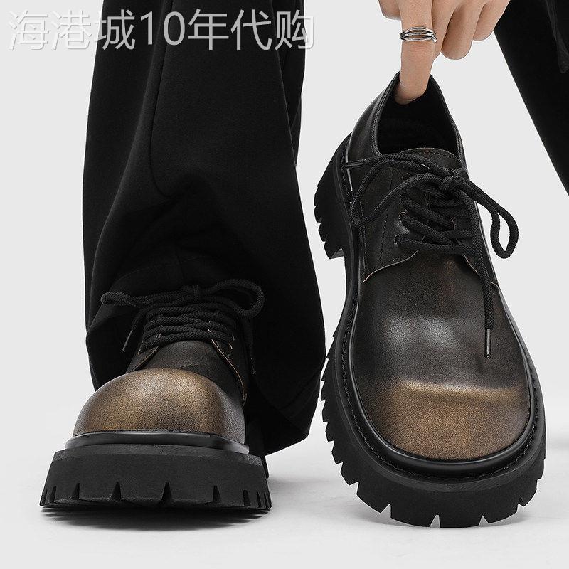 【高品质】德比鞋男款真皮高级感厚底增高大头鞋翘头通勤休闲皮鞋