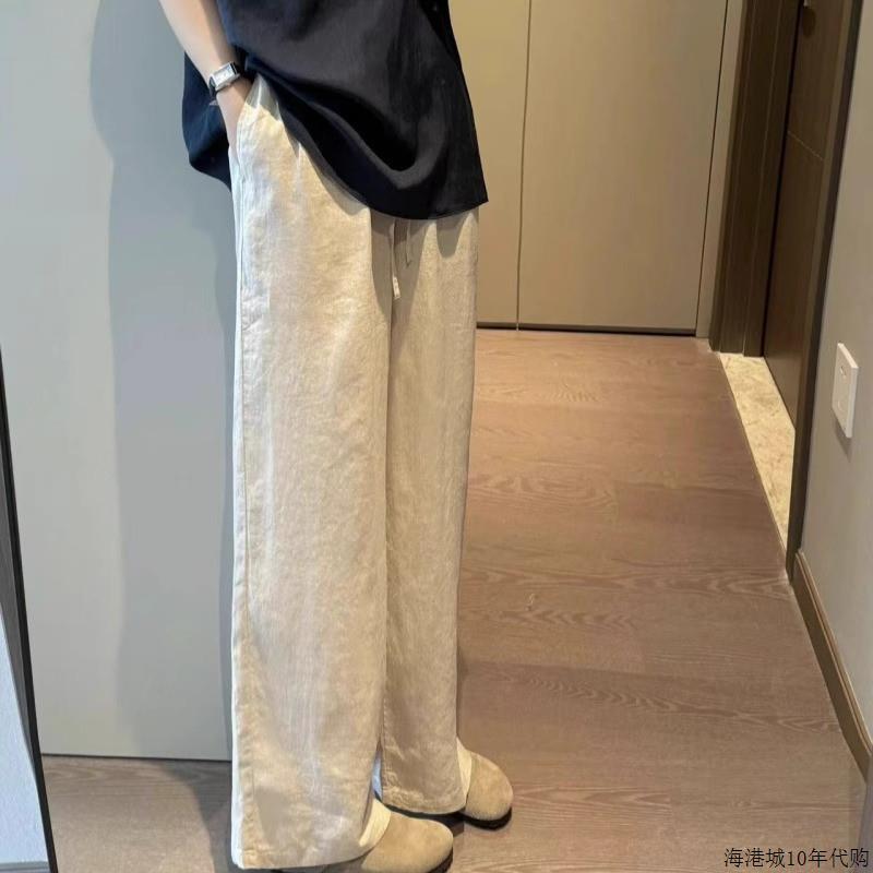 韩国棉麻阔腿裤女夏季梧桐裤直筒裤垂感松弛感裤子亚麻宽松休闲裤