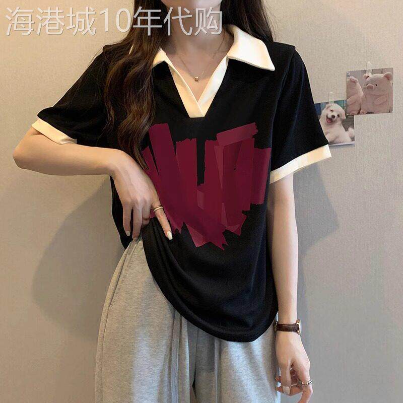 大码美式复古黑色短袖t恤女夏季胖mm宽松显瘦设计感小众半袖上衣