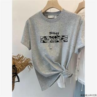正肩纯棉短袖 百搭灰色上衣基础款 韩国2025新款 t恤女时尚 薄款 夏季