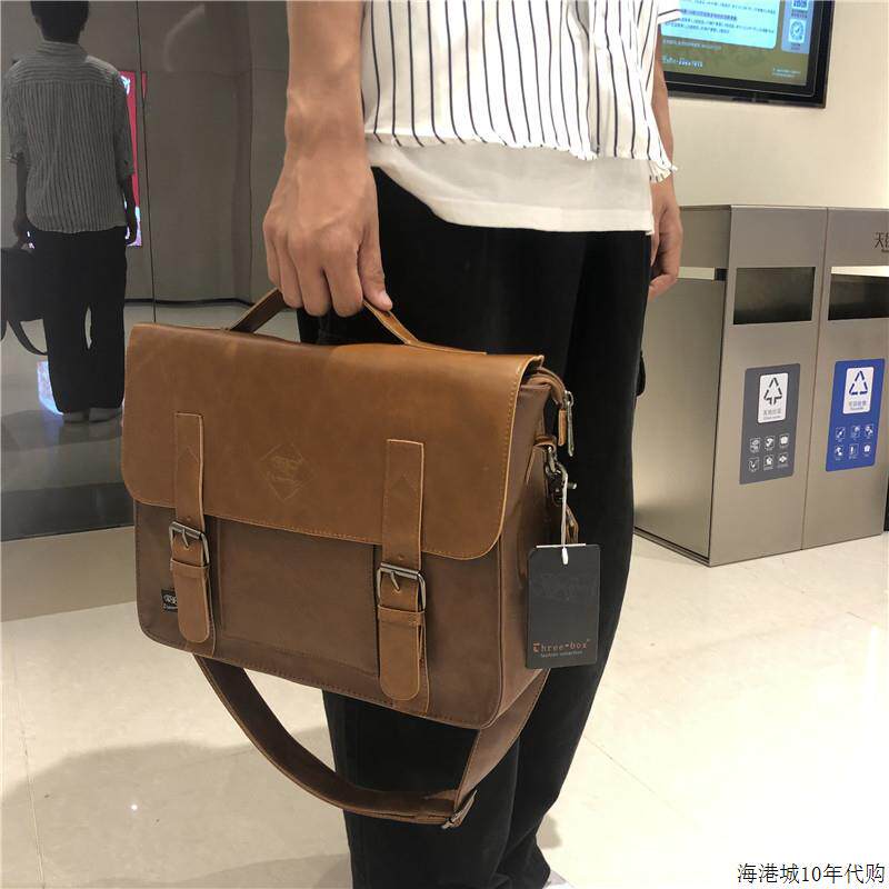 香港街潮男士手提商务包休闲复古单肩包日韩男斜挎文件公文电脑包