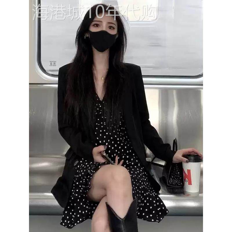 欧洲站秋装2025新款港味高端女神范职业通勤西装吊带连衣裙两件套
