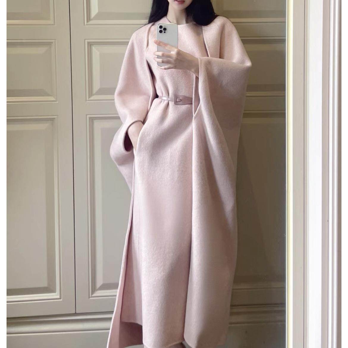 全球购粉色龄级感毛呢两件套温柔长款外套无袖背心裙套装2025新款