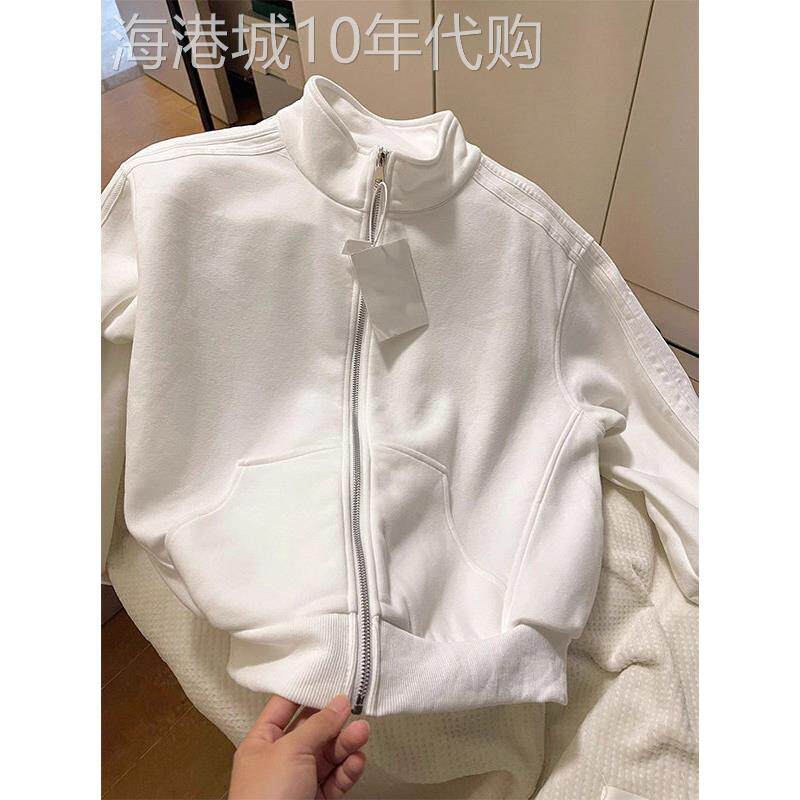 白色立领长袖棒球服女春秋欧货修身显瘦高级感运动通勤风拉炼外套