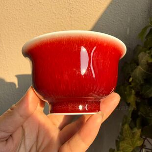 景德镇陶瓷上新手工手绘郎红压手杯功夫茶具开片茗杯礼盒装