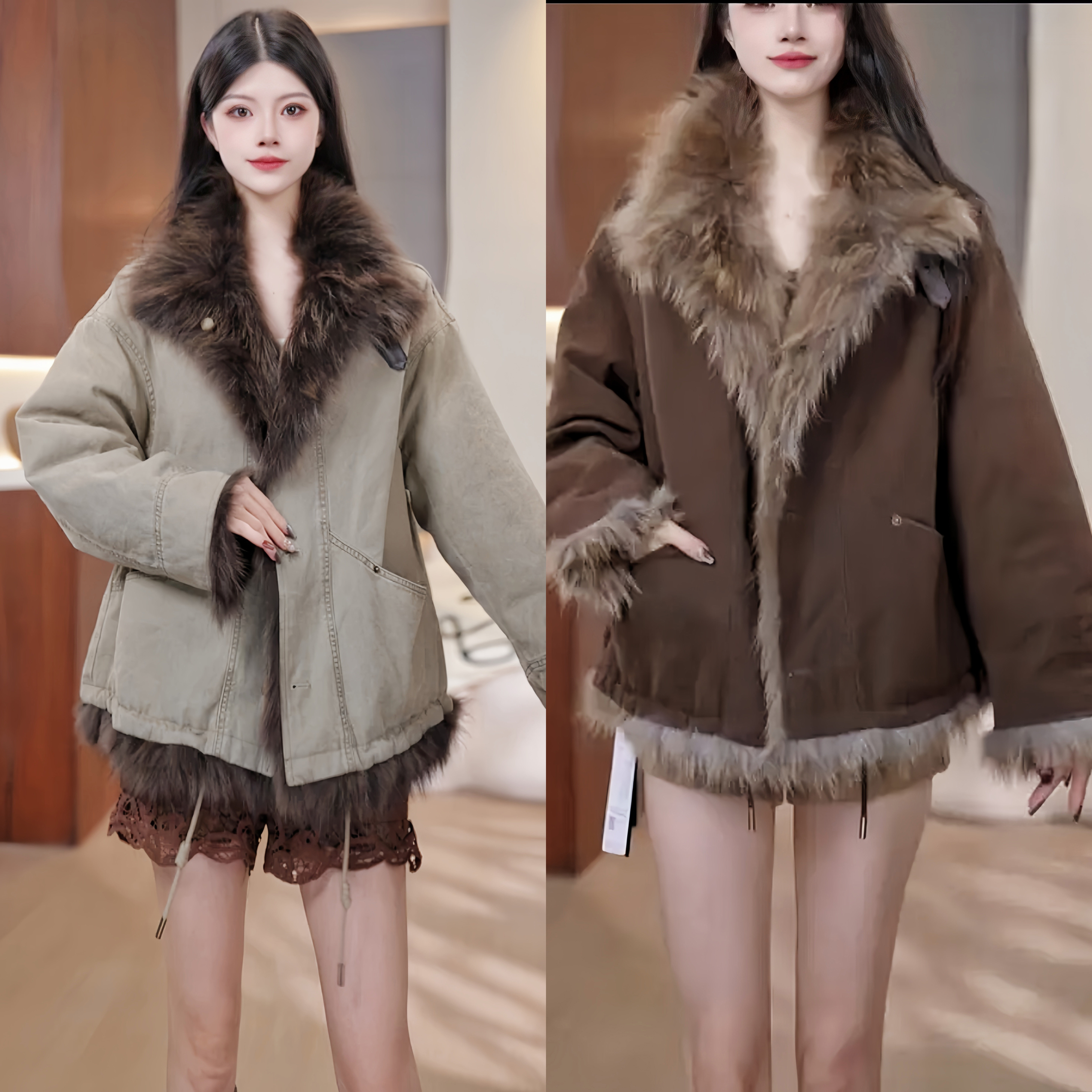 双面穿2025秋冬新厚款环保毛内胆两面穿时尚百搭长袖翻领女外套