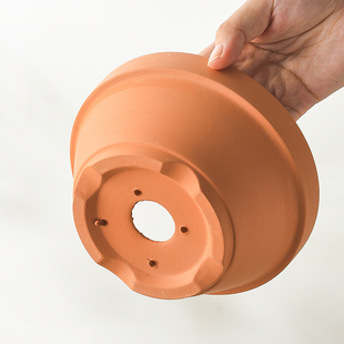 日式杜鹃盆罗汉松盆景造型真铝丝孔浅矮圆形陶瓷红陶花盆带脚花盆