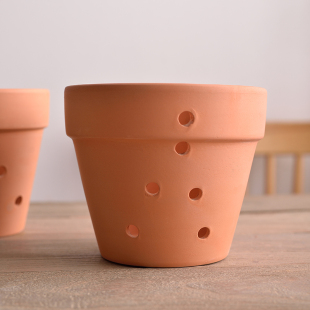 红陶侧孔多孔花盆粗陶多肉兰花君子兰植物吊盆壁孔透气养根大口径