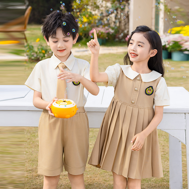 幼儿园园服新款小学生校服韩版连衣裙套装米色五一六一毕业班服