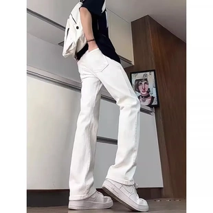 高街直筒微喇叭裤 白色517柳叶弯刀牛仔裤 子美式 高个子加长裤 男款