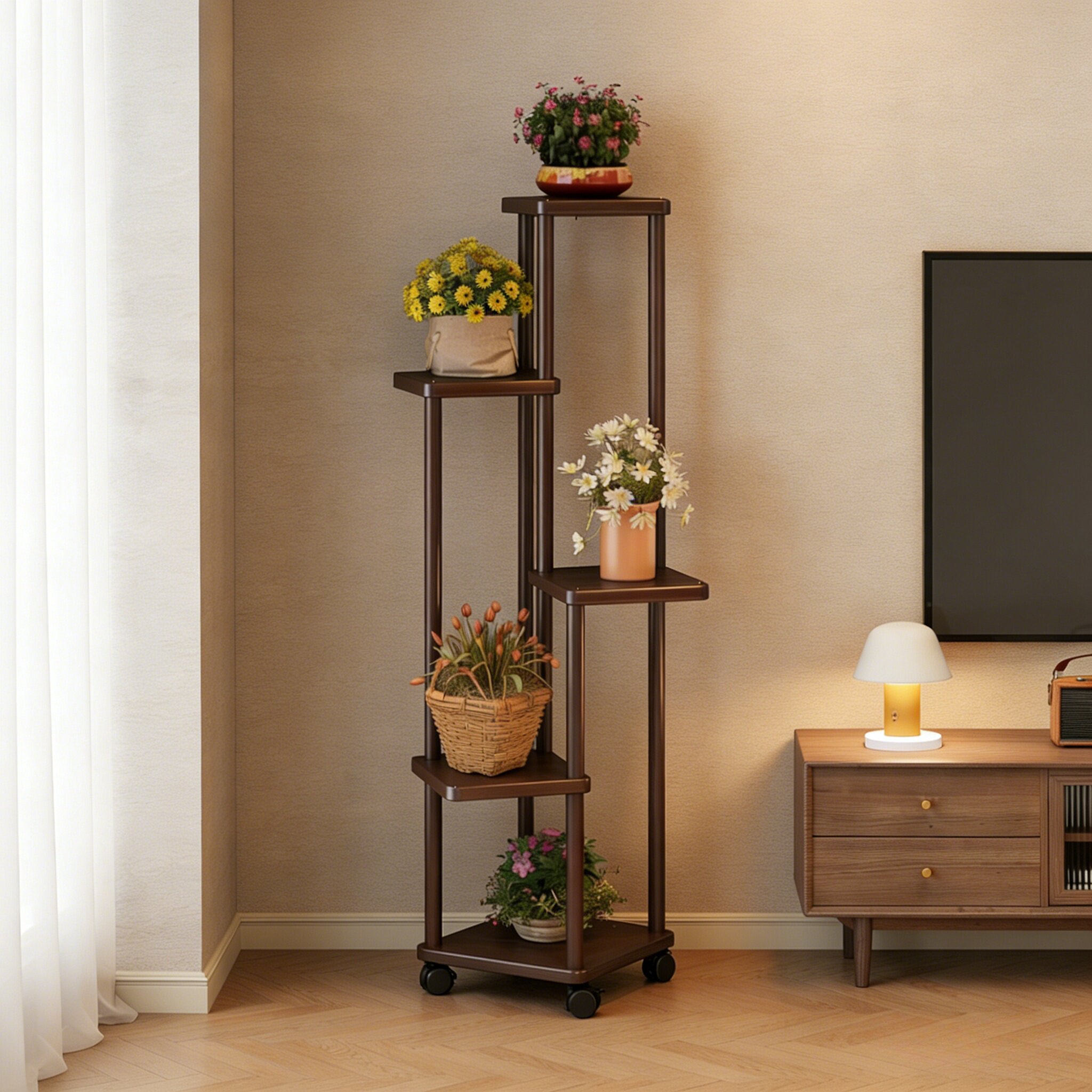 中式花架落地式花台客厅阳台室内多层收纳放花架子植物花盆置物架