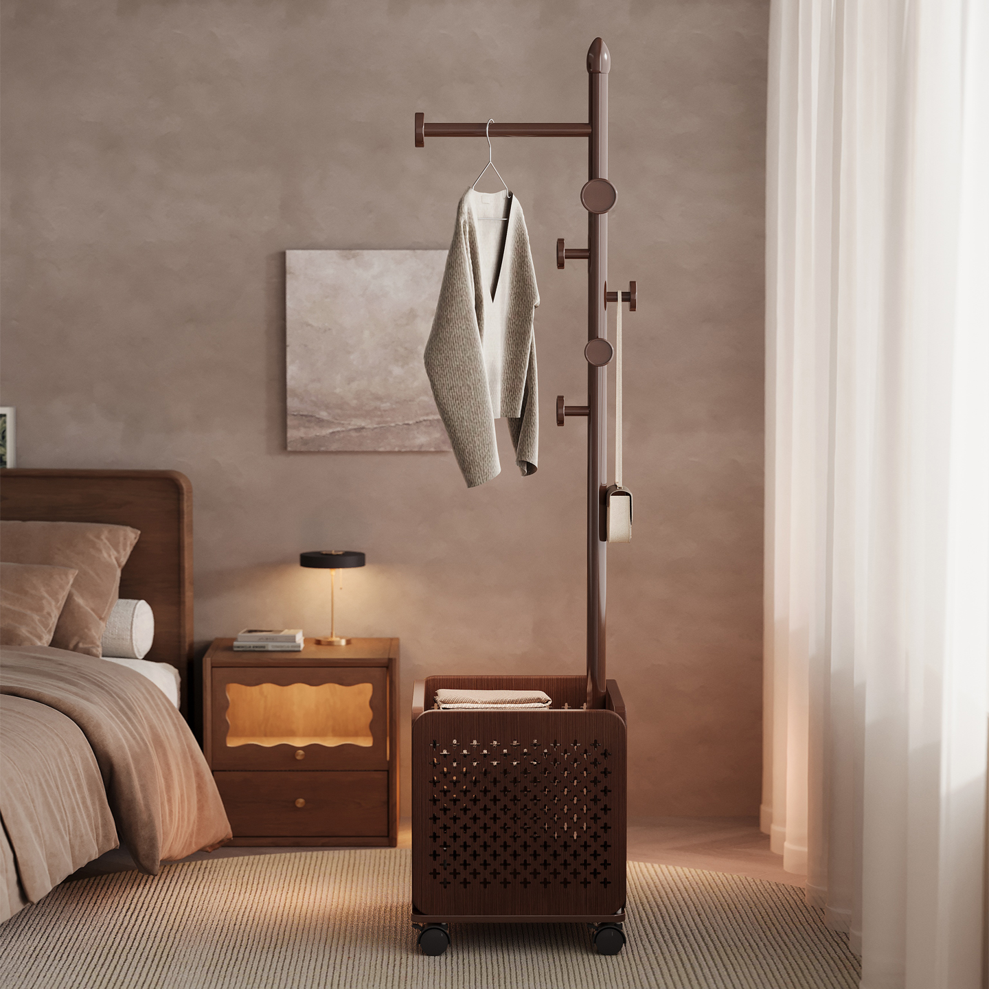 落地可移动衣帽架卧室实木挂衣架2025新款置衣架子简约家用挂包架