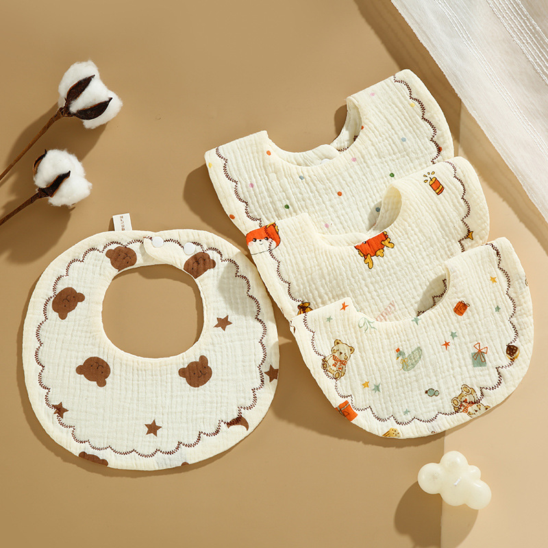 婴儿围嘴a类六层圆形卡通
