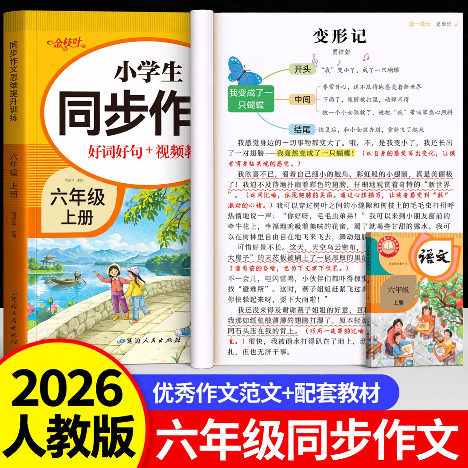 六年级上册下册同步作文2026新版人教版小学语文阅读理解6年级小学生优秀作文大全老师推荐精选范文五升六素材积累专项训练作文书