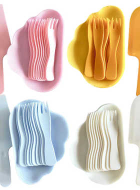 一次性塑料云朵生日蛋糕刀叉盘套装 彩色卡通蛋糕碟 5人份 10人份