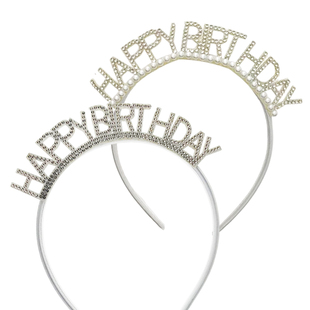 钻石珍珠生日快乐头箍发箍 女孩公主仙女生日帽 派对装扮用品工具