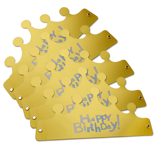 birthday 折叠皇冠生日帽 happy 儿童成人纸帽子 50个 金色派对帽