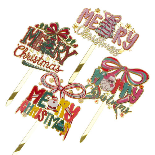 彩印亚克力Merry Christmas蛋糕装饰插件插牌 圣诞节派对甜品插卡