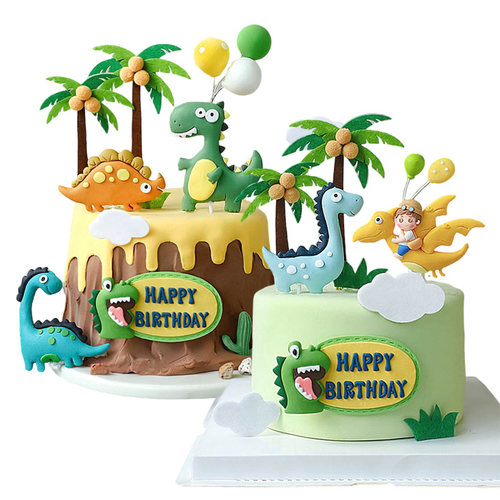 软陶卡通恐龙宝宝生日蛋糕插牌