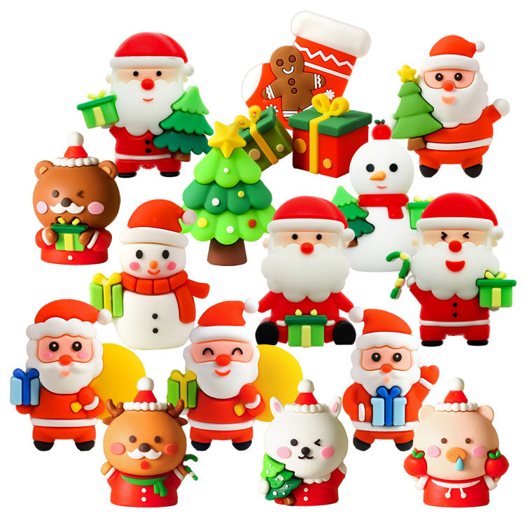 圣诞节软胶小鹿熊兔蛋糕装饰插牌插件摆件圣诞树圣诞老人烘焙用品