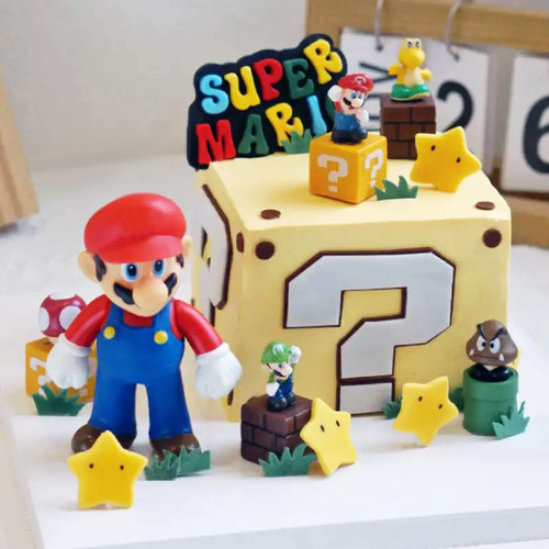 马里奥卡通蛋糕装饰摆件公仔