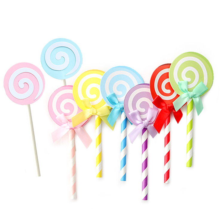 棒棒糖生日蛋糕装饰插牌 彩色糖果插旗插签 派对甜品台烘焙用品
