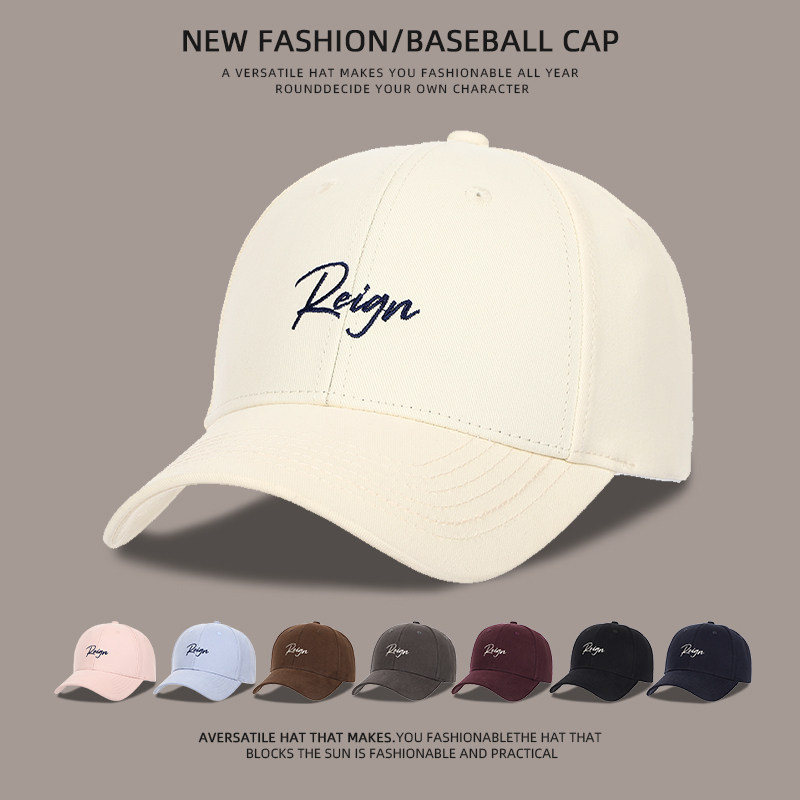 硬顶韩版刺绣字母棒球帽子女宽弯檐大头围显脸小遮阳防晒鸭舌帽男