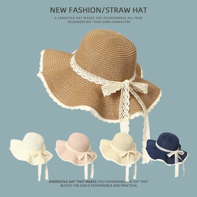 休闲百搭遮阳防晒蝴蝶结飘带草帽