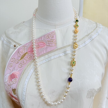 新中式穿搭旗袍配饰国风珍珠项链女长款串珠饰品