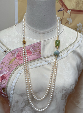 气质典雅天然珍珠项链显贵气搭配和田碧玉翡翠项链送女友礼物