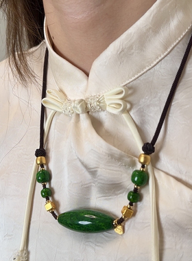 新中式中古复古国风天珠仿轧角项链编织项链气质显白可延长调节