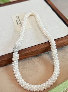 纯手工简约大气毛毛虫珍珠项链女轻奢小众高级设计感多层