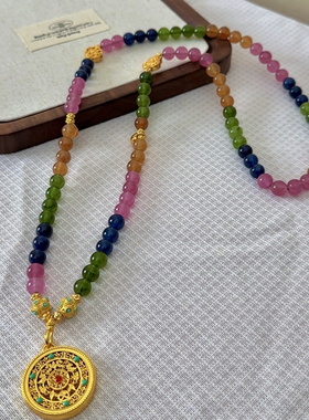 新中式国潮祖母绿串珠如意多宝项链宫廷风五福圆满吊坠女