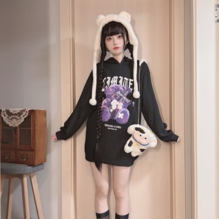 日单量产型日系绷带熊哥特暗黑原宿风甜酷少女可爱卫衣外套