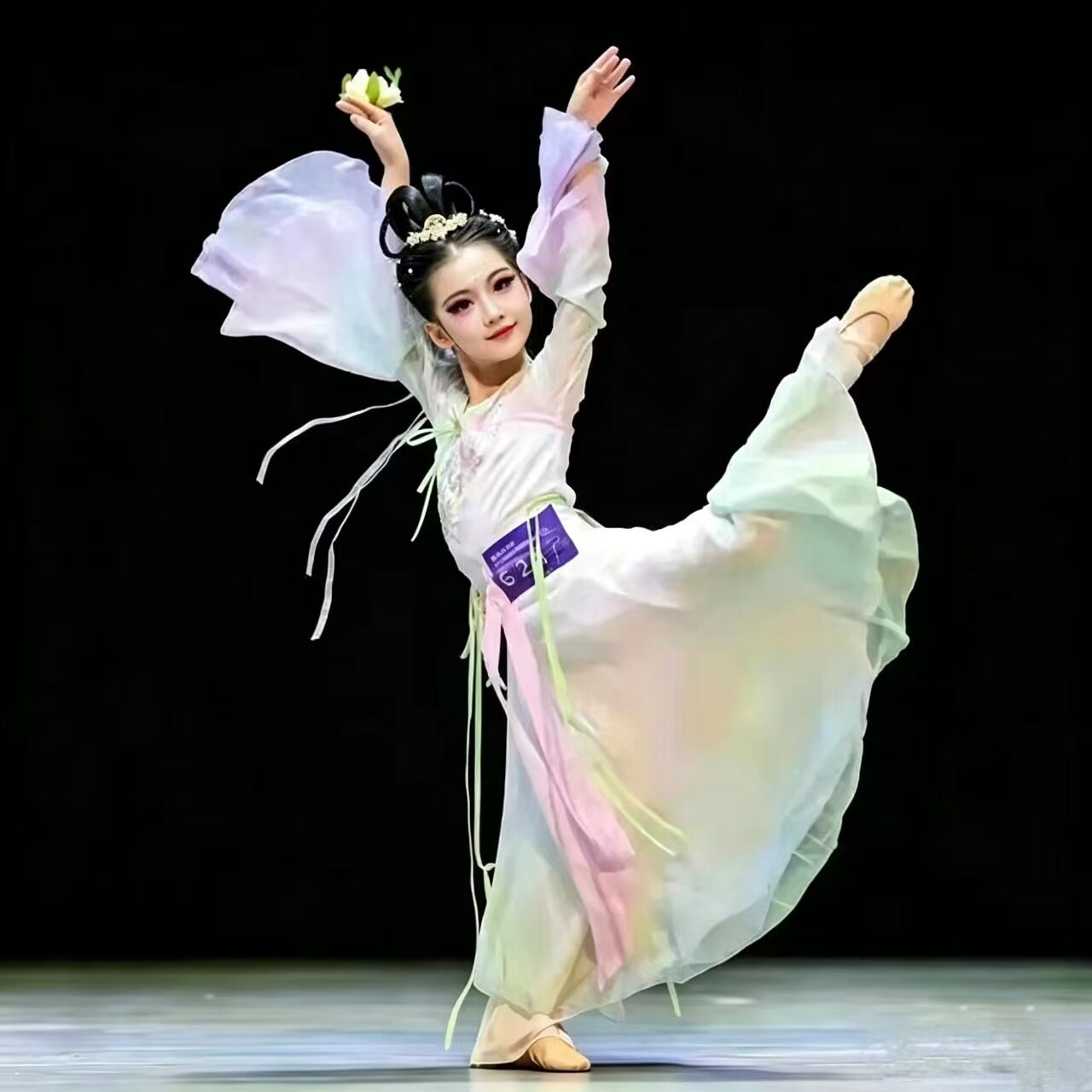 新款儿童古典舞簪花引国风采莲小城谣演出服荷花仙子汉唐纱衣艺考图片
