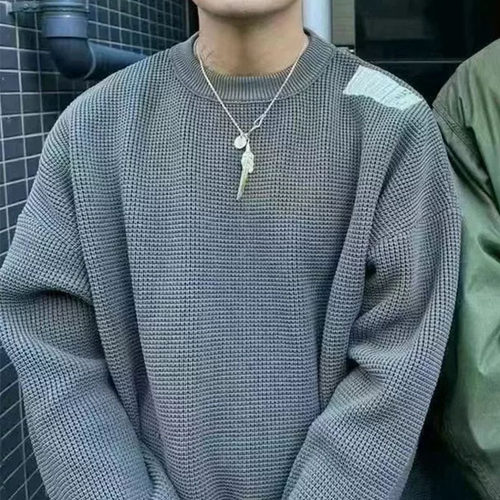 长袖日系青年华夫格T恤