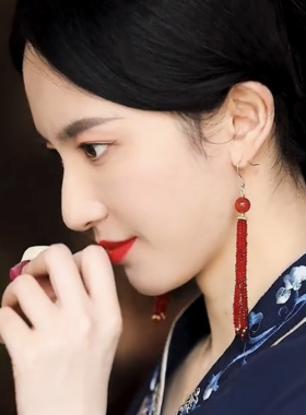 寻她新中式红玛瑙女纯银耳环