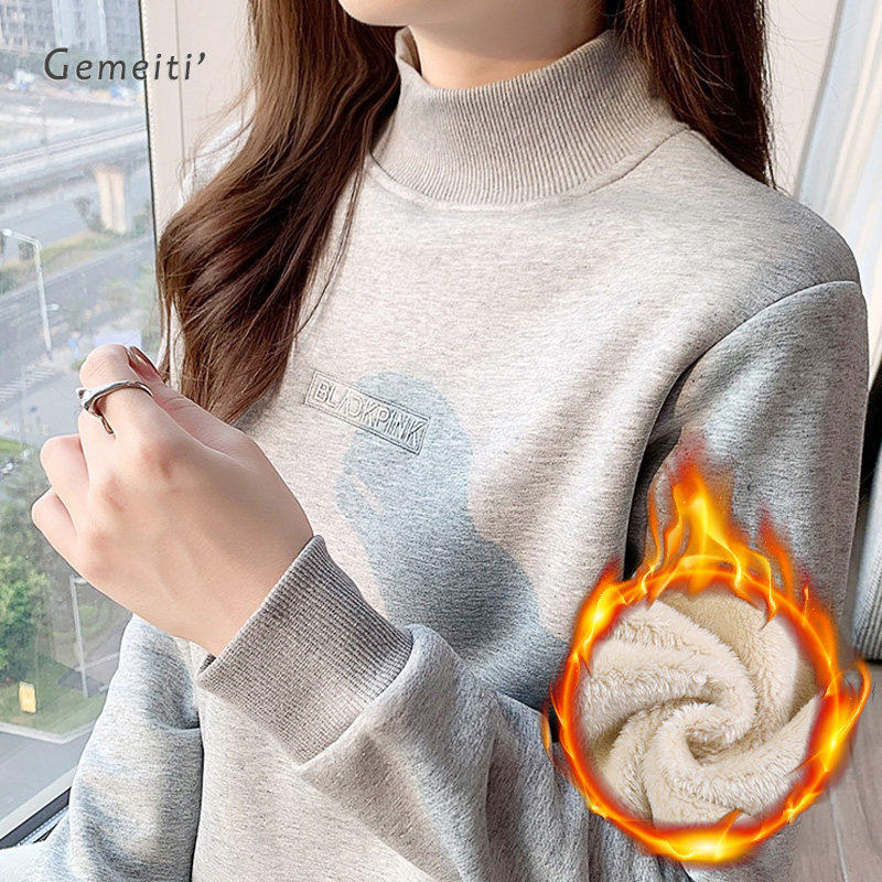 半高领正肩加绒套头休闲 上衣女加厚爆款2025冬季新款羊羔绒内搭