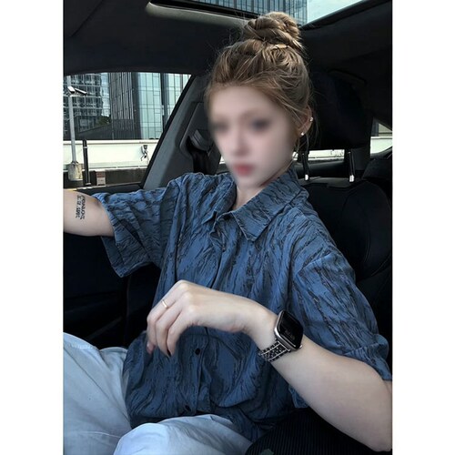 美式扎染老钱风短袖衬衫男女夏季潮流百搭设计感衬衣时尚休闲外套