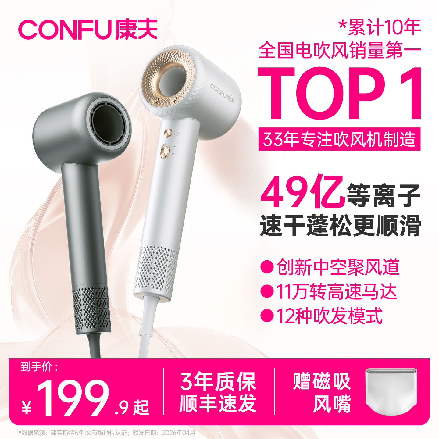 康夫F9高速吹风机等负离子护发静音速干恒温家用强力电吹风筒学生图片