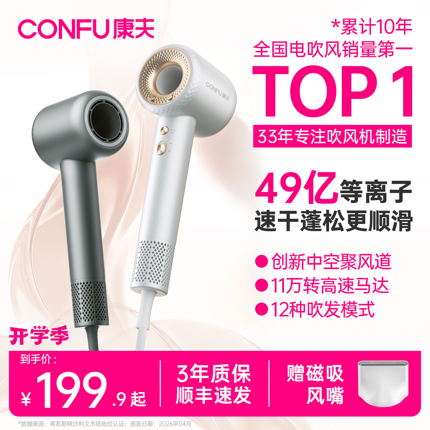 康夫F9高速吹风机等负离子护发静音速干恒温家用强力电吹风筒学生图片