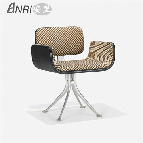 复古现代金属腿格子布艺餐椅