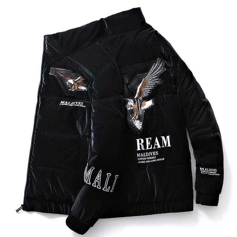 男士棉服外套老鹰刺绣潮牌轻奢冬天加厚修身青年印花棉袄上衣男款