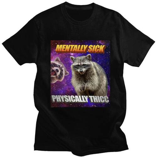 Mentally Sick Physically Thicc Raccoon欧美时尚卡通浣熊T恤男