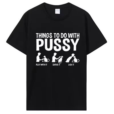 Things To Do with Pussy趣味猫咪短印花袖T恤男女大学生情侣上衣