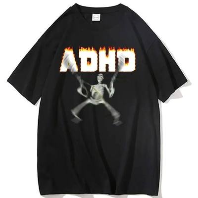 Adhd Skeleton T-shirt欧美创意骷髅字母潮流大码男女上衣短袖T恤