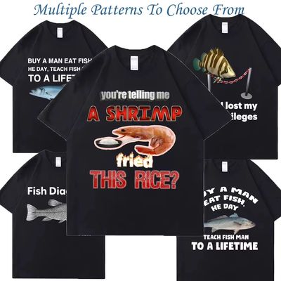 Eat Fish Day Teach Fish Man To Life欧美创意搞笑教鱼生活T恤男