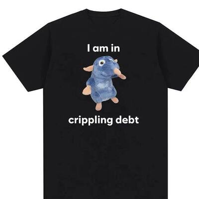I Am in Crippling Debt 欧美卡通老鼠字母大码嘻哈潮流短袖T恤男