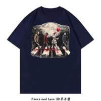 The four horror villains of Halloween, Abby Road, parody printed short-sleeved men and women, dark and loose T-shirts thumbnail 3
